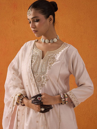 Indyancart IE Paisley Embroidered Panelled Liva Straight Kurta With Trousers & Dupatta