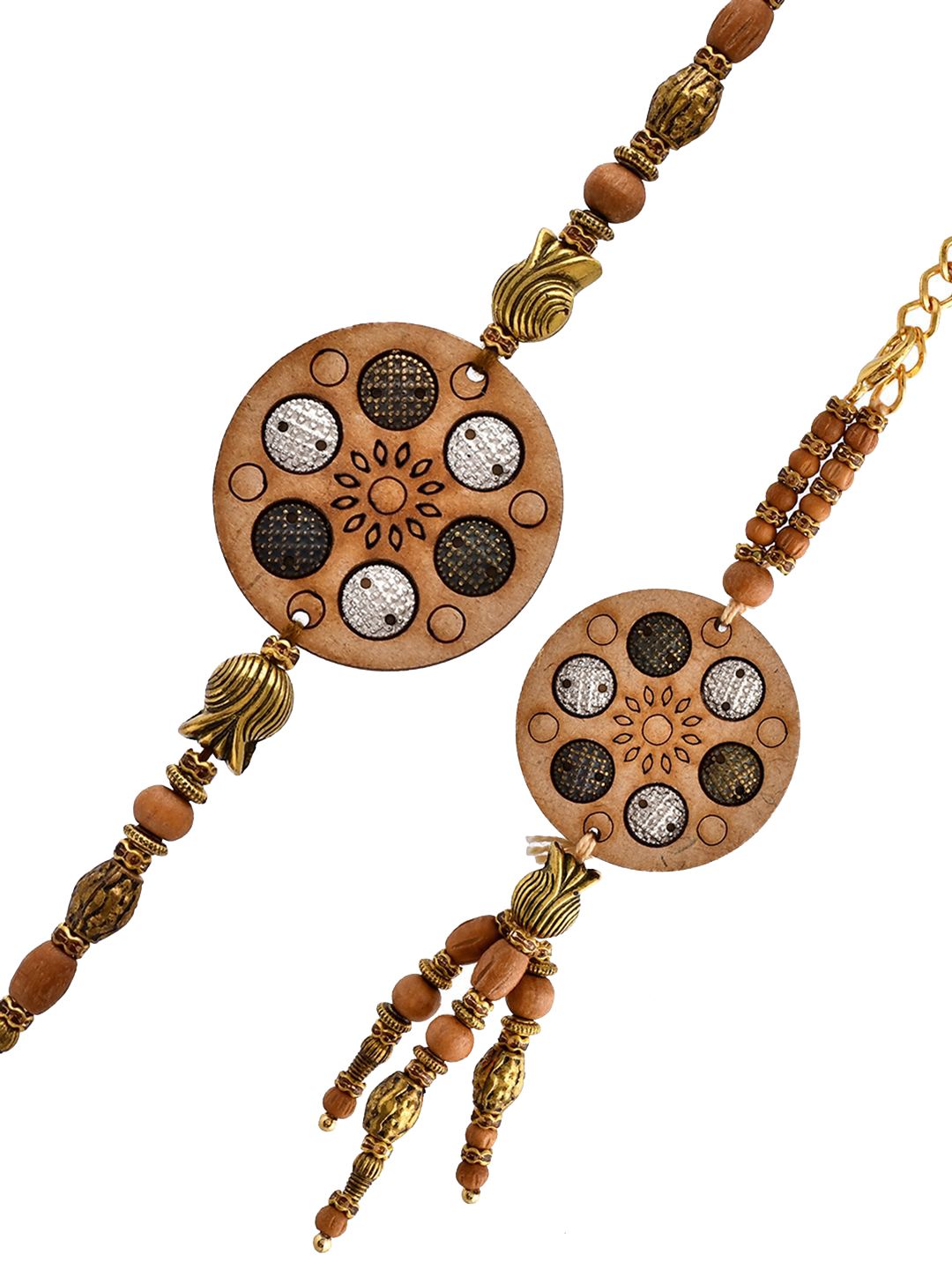 Anouk Set Of 2 Brown Beaded Rakhis With Roli Chawal & Greeting Card