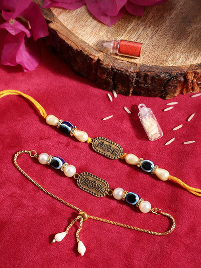 Indyancart Unisex Set of 2 Beaded Bhai Bhabhi Rakhis With Roli & Chawal