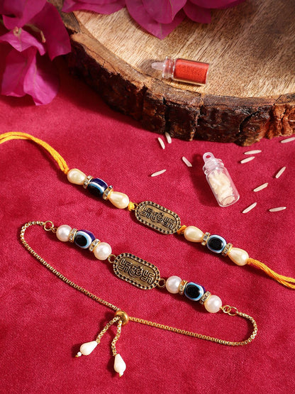 Anouk Unisex Set of 2 Beaded Bhai Bhabhi Rakhis With Roli & Chawal