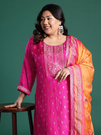 Dhiyona Women's Plus Size Woven Design Kurta with Palazzos & Dupatta