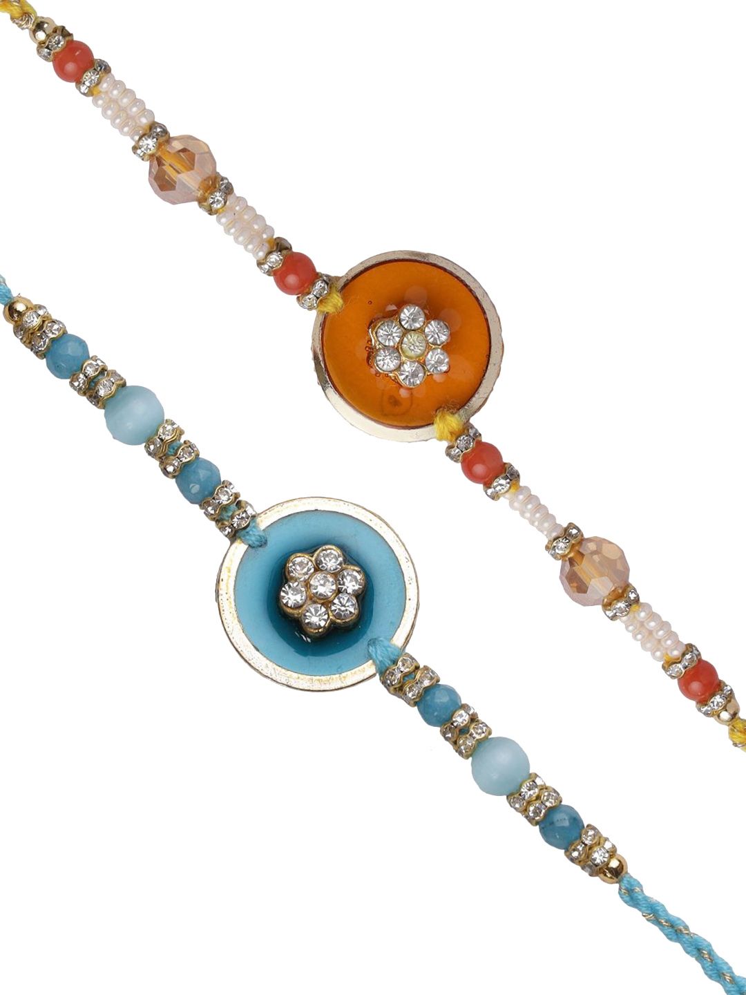 Anouk Set Of 2 Blue Stones Studded & Beaded Rakhis Comes With Roli Rice & Greeting Card