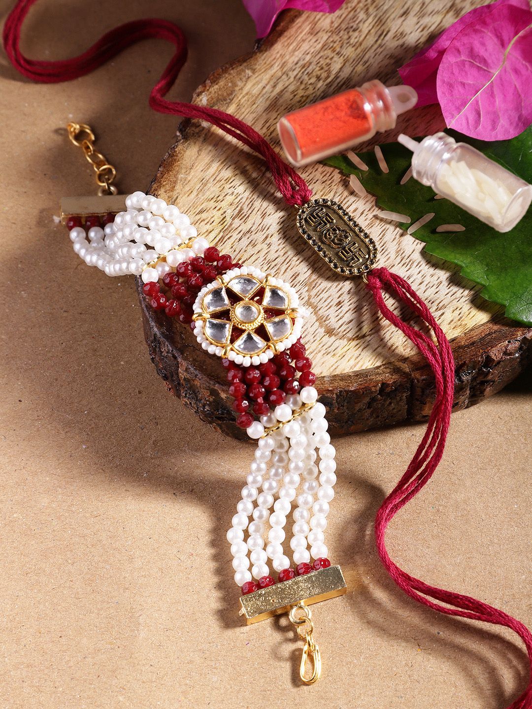 Anouk Unisex Set of 2 Beaded Bhai Bhabhi Rakhis With Roli & Chawal