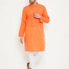 Men's Orange Cotton Blend Straight Kurta Pyjama Set