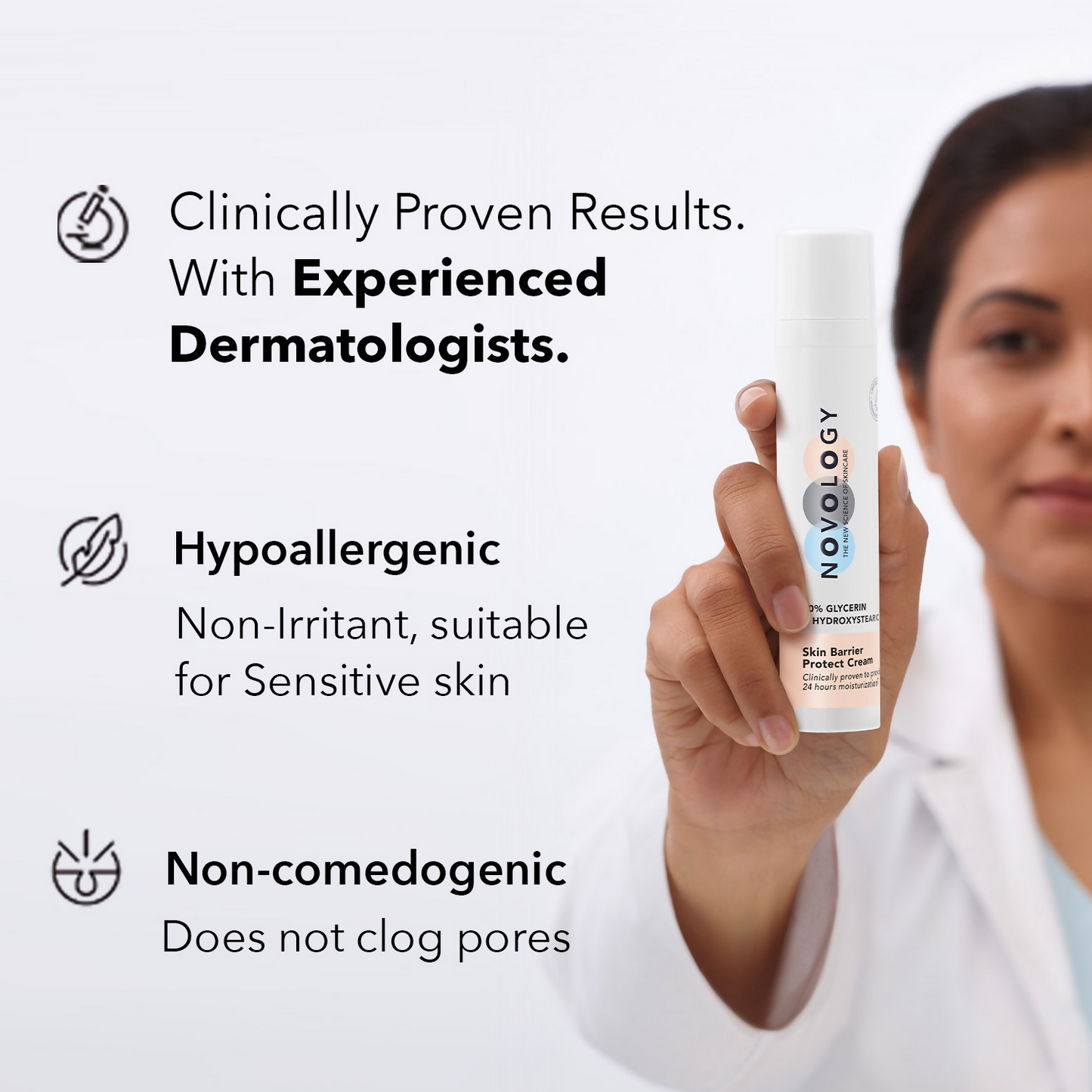 Novology Skin Barrier Moisturizer for dry skin in a jar, showcasing creamy face moisturizer with a smooth texture and clean packaging