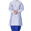 Men's Bluish White Silk Blend Straight Kurta and Dhoti Set