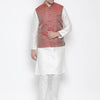 Men's Cream Silk Blend Straight Jacket  Kurta and Pyjama Set