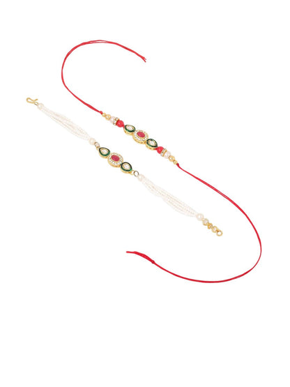 Anouk Set Of 2 Multicolor Oval Shape Kundan Studded & Beads Bhaiya Bhabhi Rakhi