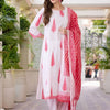 Dhiyona IE Women Ethnic Motifs Printed Regular Thread Work Pure Cotton Kurta with Trousers & With Dupatta