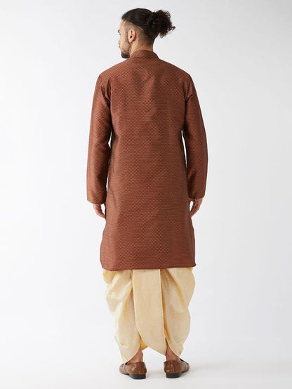 Men's Maroon Silk Blend Straight Kurta and Dhoti Set