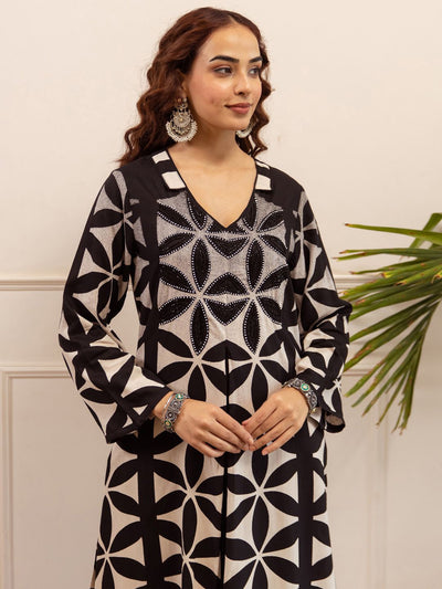 Indyancart IE Printed V-Neck Long Sleeve Tunic With Trouser Co-Ords