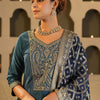 Indyancart IE Paisley Yoke Design Sweetheart Neck Zari Straight Kurta & Trousers With Dupatta