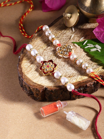 Anouk Unisex Set of 2 Beaded Bhai Bhabhi Rakhis With Roli & Chawal