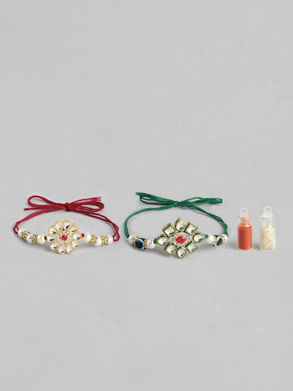 Anouk Unisex Set of 2 Beaded Bhai Bhabhi Rakhis With Roli & Chawal