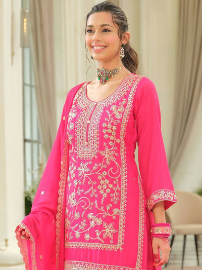 Indyancart IE Women Ethnic Motifs Self Design Sequinned Kurta with Patiala & With Dupatta
