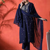 Dhiyona SN Women's Floral Embroidered Mandarin Collar A-Line Kurta With Trousers & Dupatta