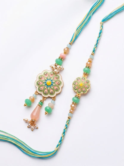 Anouk Set Of 2 Round Artificial Beads Traditional Bhaiya Bhabhi Rakhi With Roli Chawal