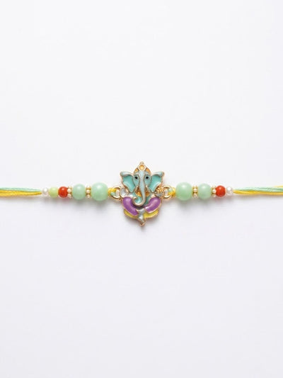 Dhiyona Multicolor Artificial Beads Ganesh Ji Thread Rakhi With Roli Chawal Chandan Mishri
