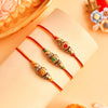 Dhiyona Set Of 3 Gold-Toned Beaded Rakhi With Roli Rice & Greeting Card