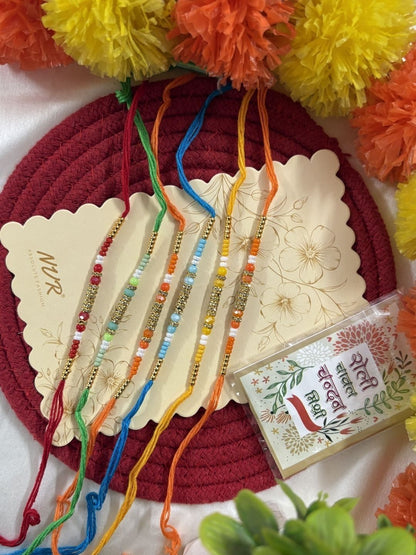 Anouk Set Of 6 Multi Artificial Beads Thread Rakhi With Roli Chawal Chandan Mishri