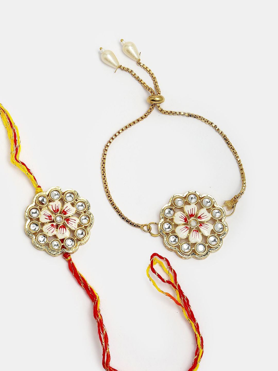 Anouk Unisex Set Of 2 Gold Kundan-Studded Bhaiya Bhabhi Rakhi Set With Roli Chawal