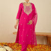 Indyancart IE Ethnic Motifs Embroidered Round Neck Thread Work Kurta With Trousers & Dupatta