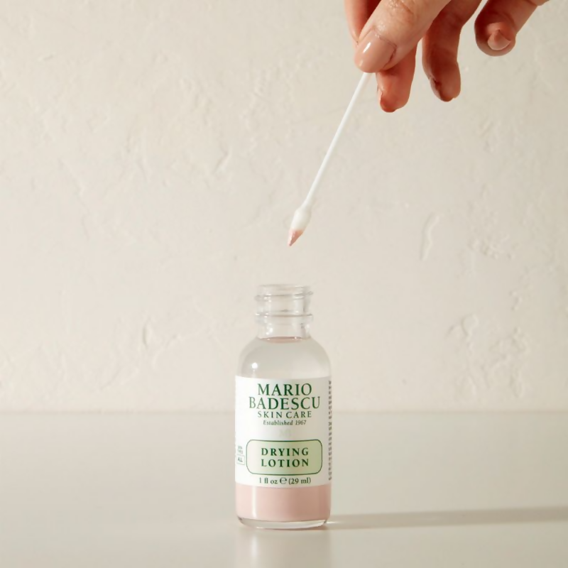 Mario Badescu Acne Spot Corrector Drying Lotion with Salicylic Acid, serum bottle with applicator for blemish treatment.