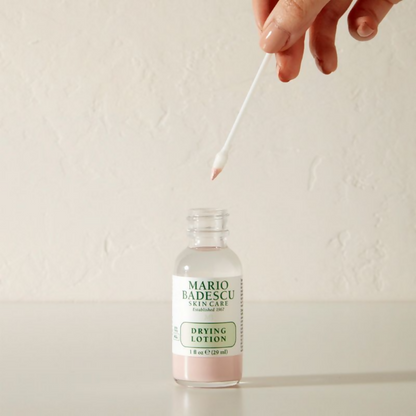 Mario Badescu Acne Spot Corrector Drying Lotion with Salicylic Acid, serum bottle with applicator for blemish treatment.