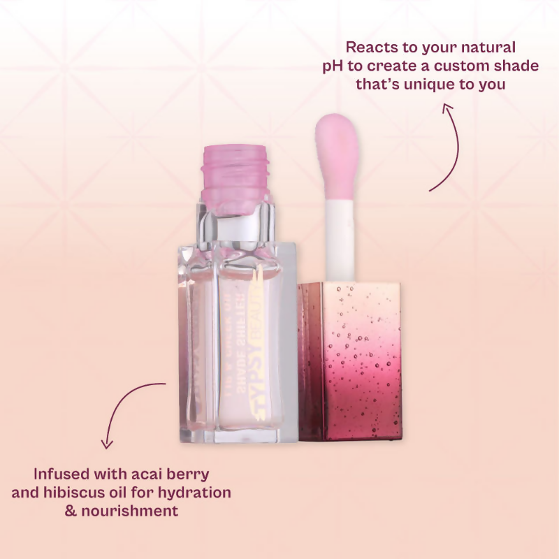 Typsy Beauty Shade Shifter Lip and Cheek Oil pH Enomenal 01 in clear gloss with subtle shimmer, showcasing the product's vibrant color.