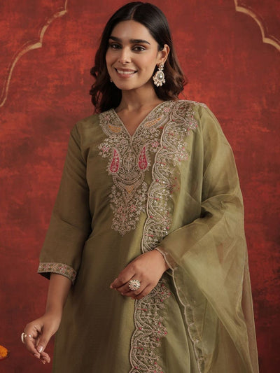 Indyancart IE Women Ethnic Motifs Embroidered Kurta With Trousers & Dupatta Kurta Sets