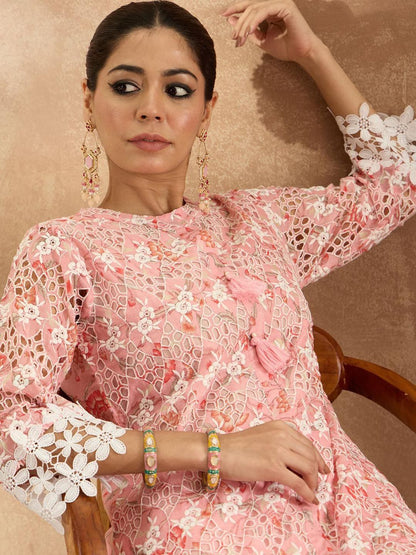 Indyancart IE Embroidered Pure Cotton Tunic & Trouser Co-Ords