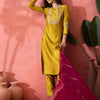 Dhiyona SN Women's Yellow Zari Embroidered Straight Kurta With Trouser And Dupatta