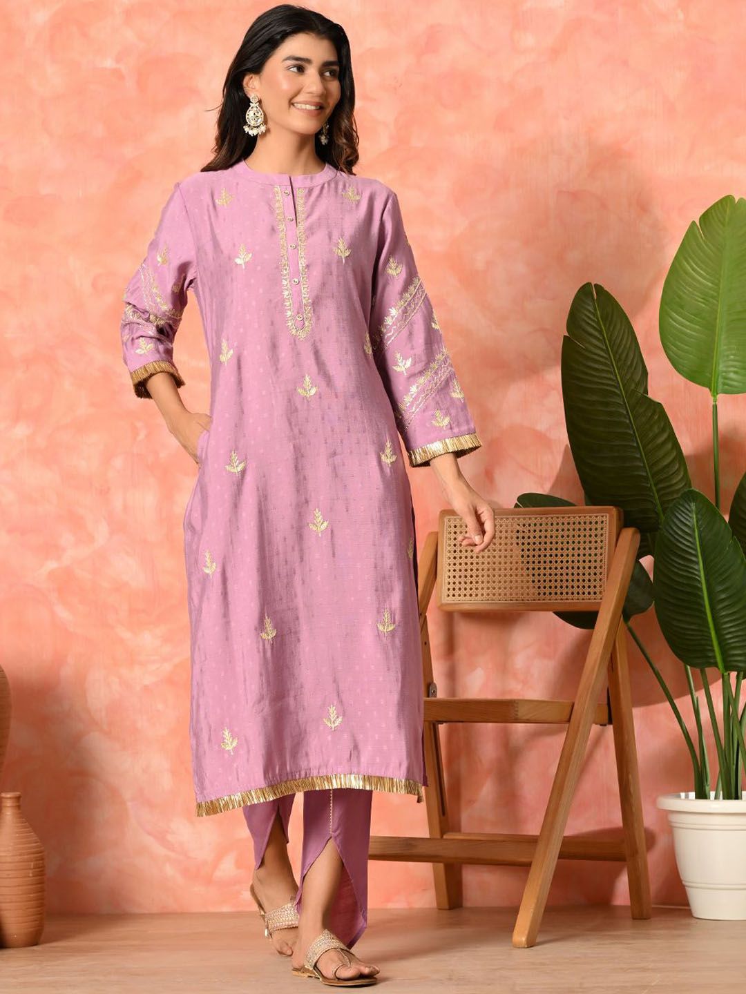Indyancart SN Women's Solid Embroidered Kurta with Dhoti Pant & Dupatta