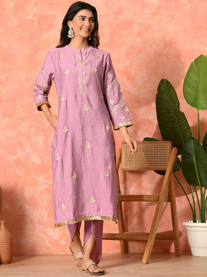 Indyancart SN Women's Solid Embroidered Kurta with Dhoti Pant & Dupatta