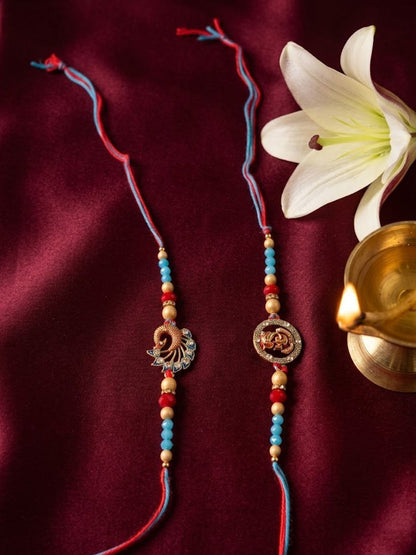 Anouk Set Of 2 Multicolor Artificial Beads Thread Rakhi With Roli Chawal Chandan Mishri