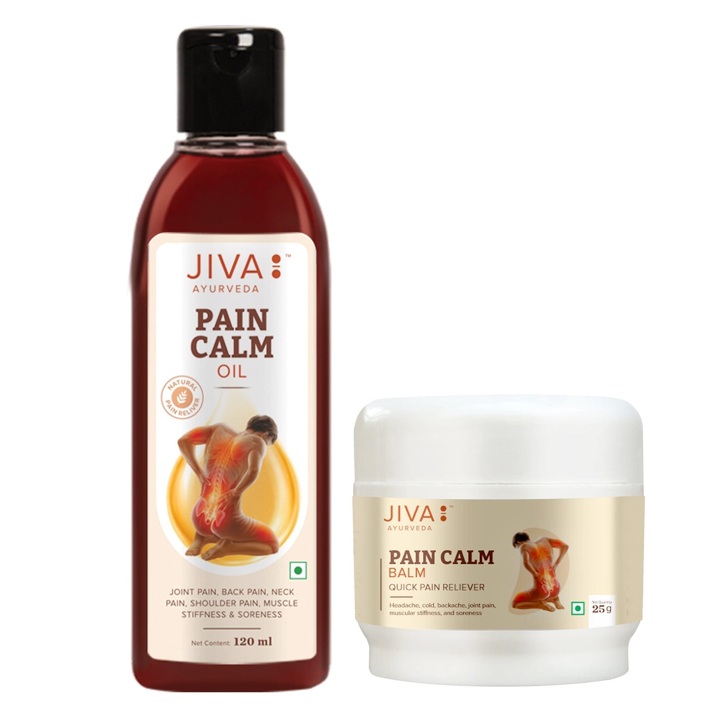 Combo Of Pain Calm Oil 120 ml & Balm 25 gm | 100% Ayurvedic | Relieve Musculoskeletal Pain, Headache & Backache (Pack Of 2)