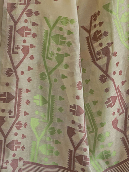 Dhiyona GR Women's Pankti Spring Green Cotton Jamdani Saree