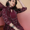 Indyancart SN Women's Floral Printed Mandarin Collar Pure Cotton Anarkali Kurta With Trouser & Dupatta