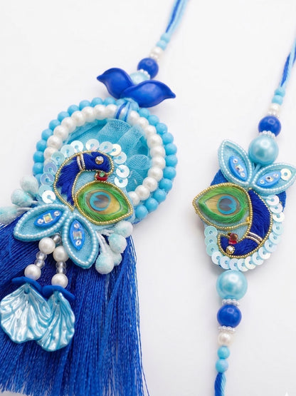 Anouk Set Of 2 Peacock Design Bhaiya Bhabhi Rakhi With Roli Chawal Chandan Mishri