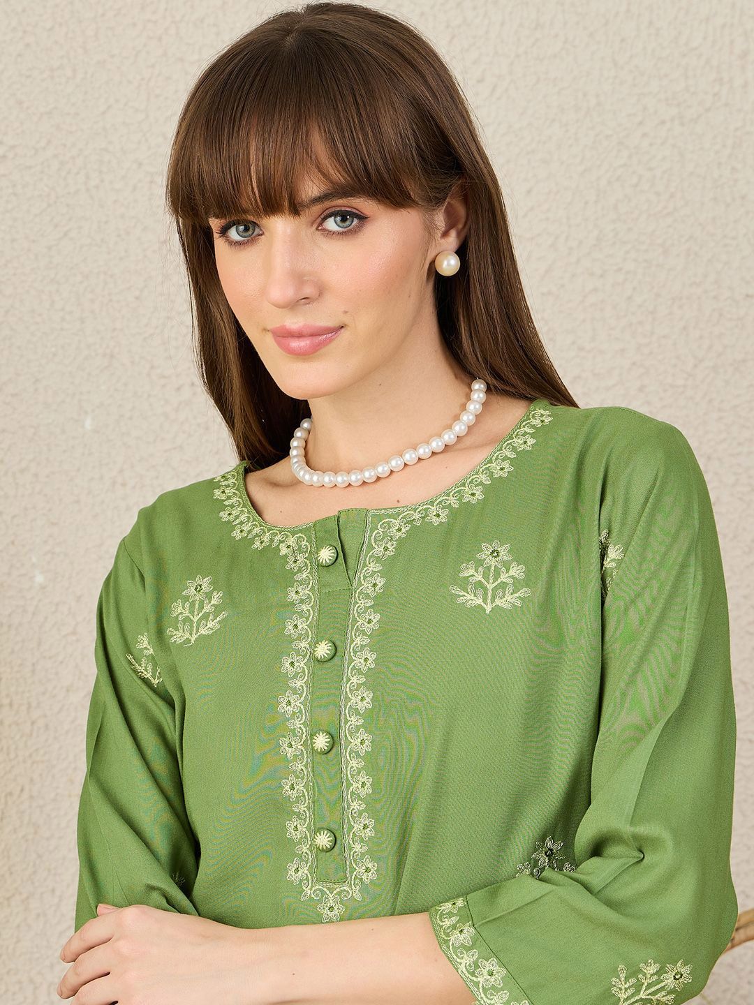Indyancart IE Embroidered Notch Neck Tunic With Trouser