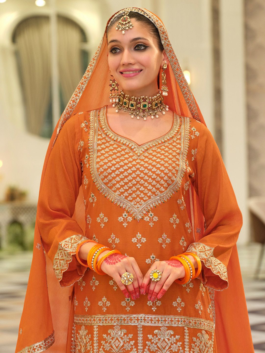 Women Ethnic Motifs Embroidered Long Sleeves Straight Kurta with Skirt & Dupatta
