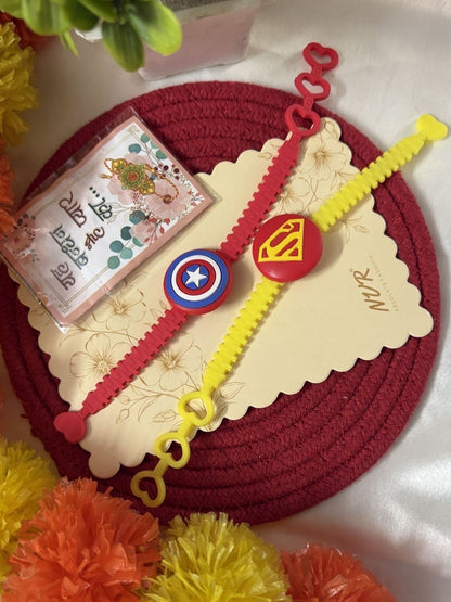 Anouk Set Of 2 Superhero Kids Rakhi With Roli Chawal Chandan Mishri