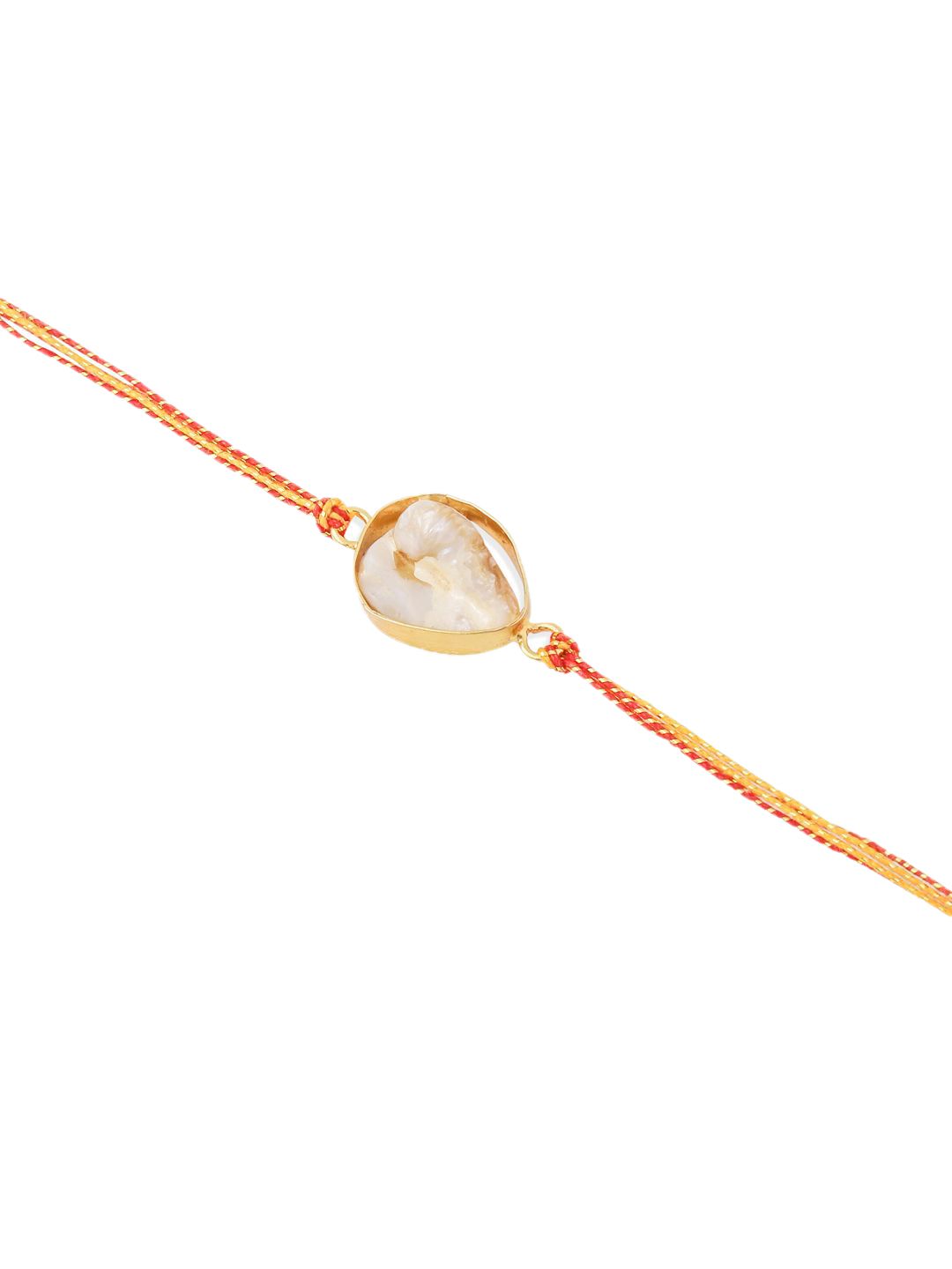 Anouk Set Of 2 Gold Toned Pearls Bhaiya Bhabhi Rakhi With Roli Chawal Chandan Mishri