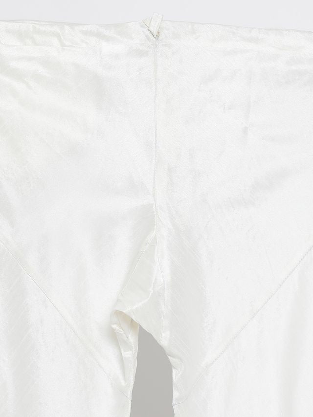 Men's Cream Silk Blend Straight Jacket  Kurta and Pyjama Set