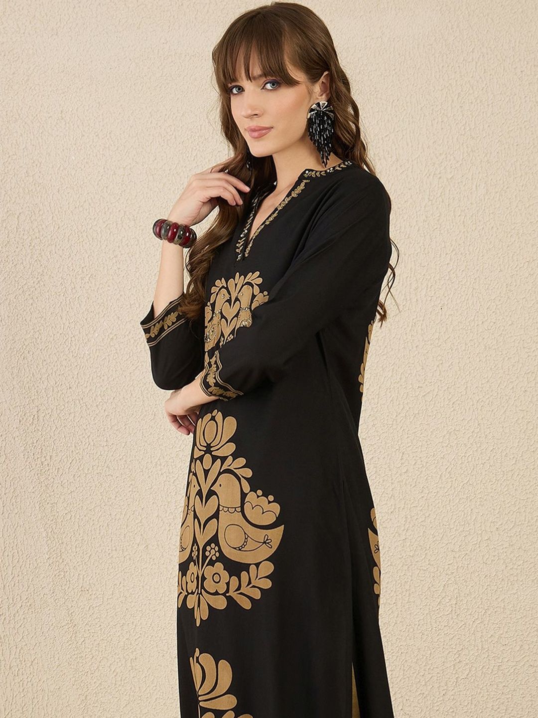 Women Ethnic Motifs Printed Regular Thread Work Kurta with Palazzos