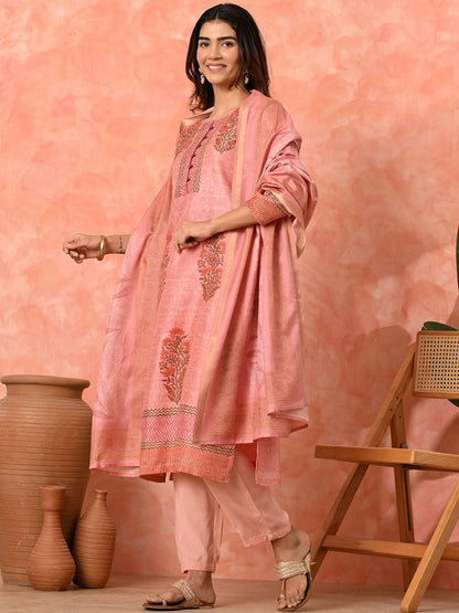Indyancart SN Women's Floral Printed Kurta with Trousers & Dupatta