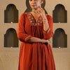 Dhiyona IE Floral Yoke Design V Neck Zari Chanderi Silk A-Line Kurta & Trousers