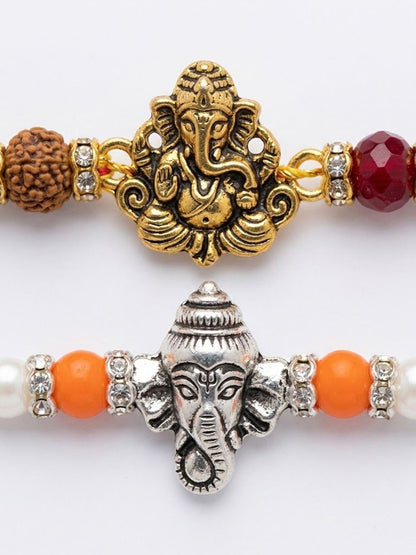 Anouk Set Of 2 Multicolor Religious Thread Rakhi With Roli Chawal Chandan Mishri