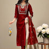 Dhiyona SN Women's Floral Embroidered Cotton Kurta with Trousers & Dupatta