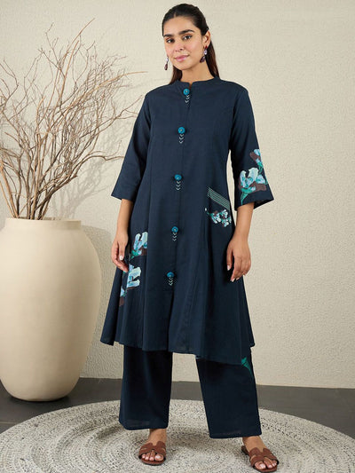 Indyancart IE Printed Pure Cotton Straight Tunic With Trousers Co-Ords